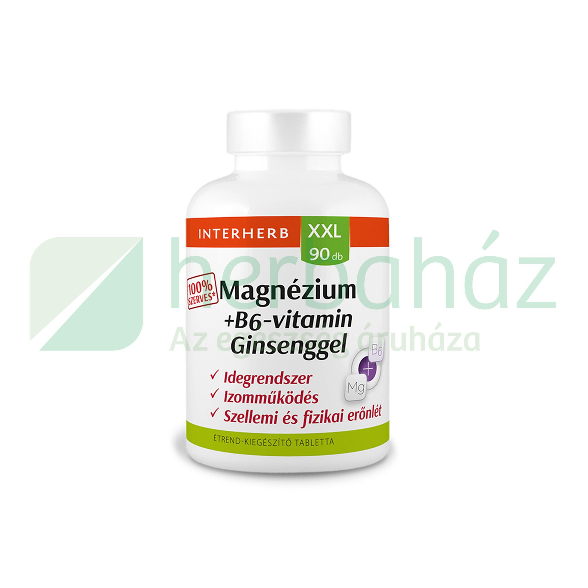 INTERHERB XXL MAGNÉZIUM 100% SZERVES + B6 + GINSENG TABLETTA 90DB