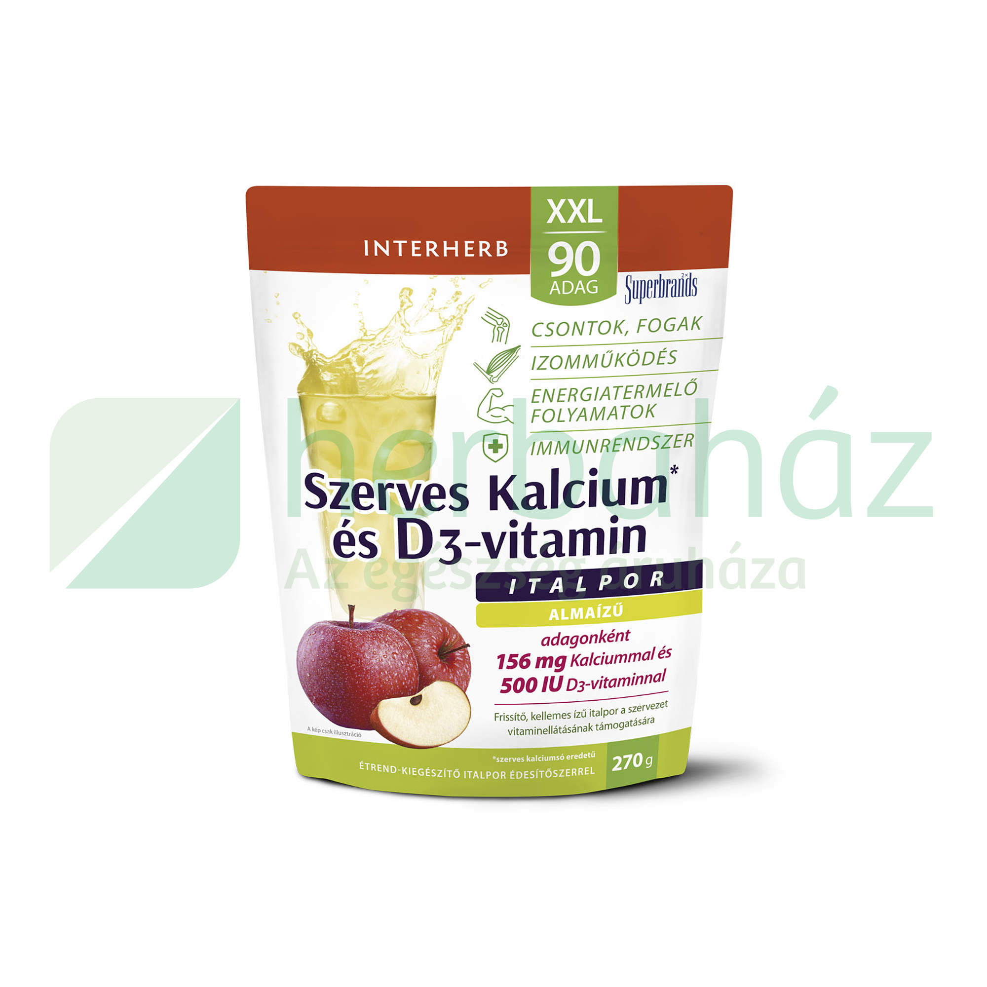 INTERHERB XXL SZERVES KALCIUM + D3 ALMAÍZŰ ITALPOR 90 ADAG 270G