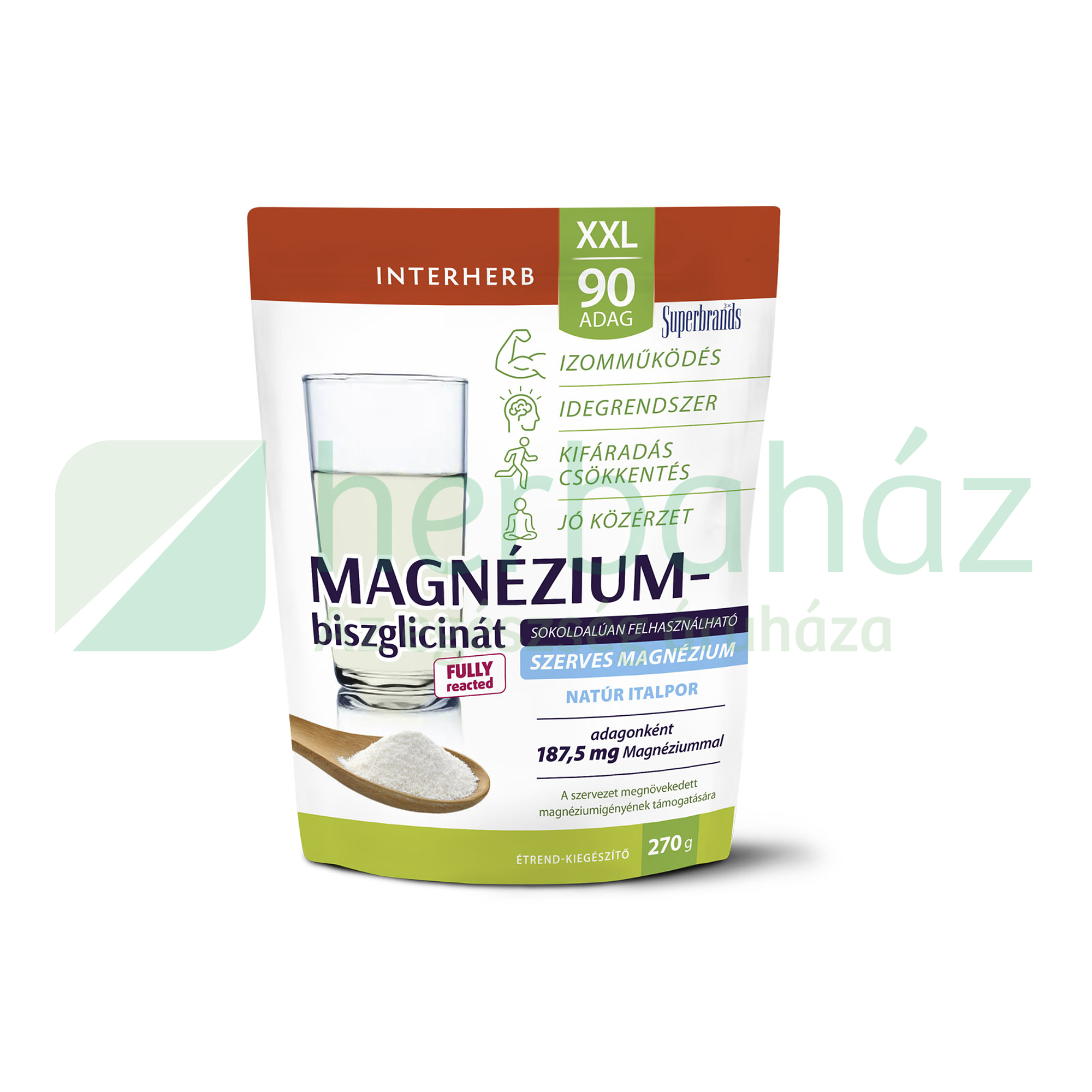 INTERHERB XXL SZERVES MAGNÉZIUM-BISZGLICINÁT NATÚR ITALPOR 90 ADAG 270G