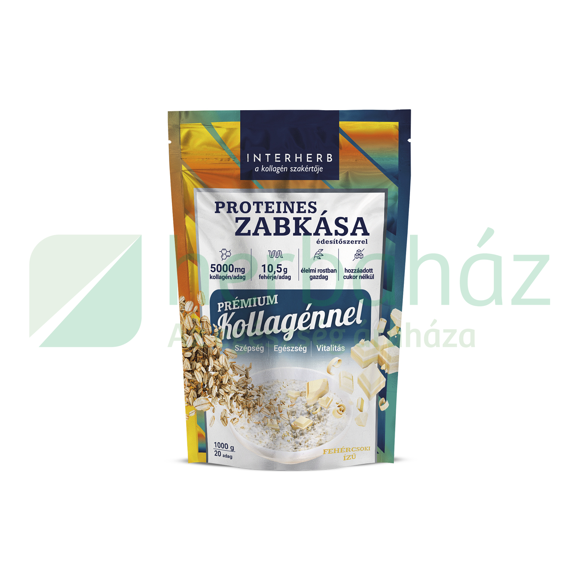 INTERHERB ZABKÁSA PROTEINES FEHÉRCSOKI ÍZŰ (PRÉMIUM KOLLAGÉNNEL) 1000G