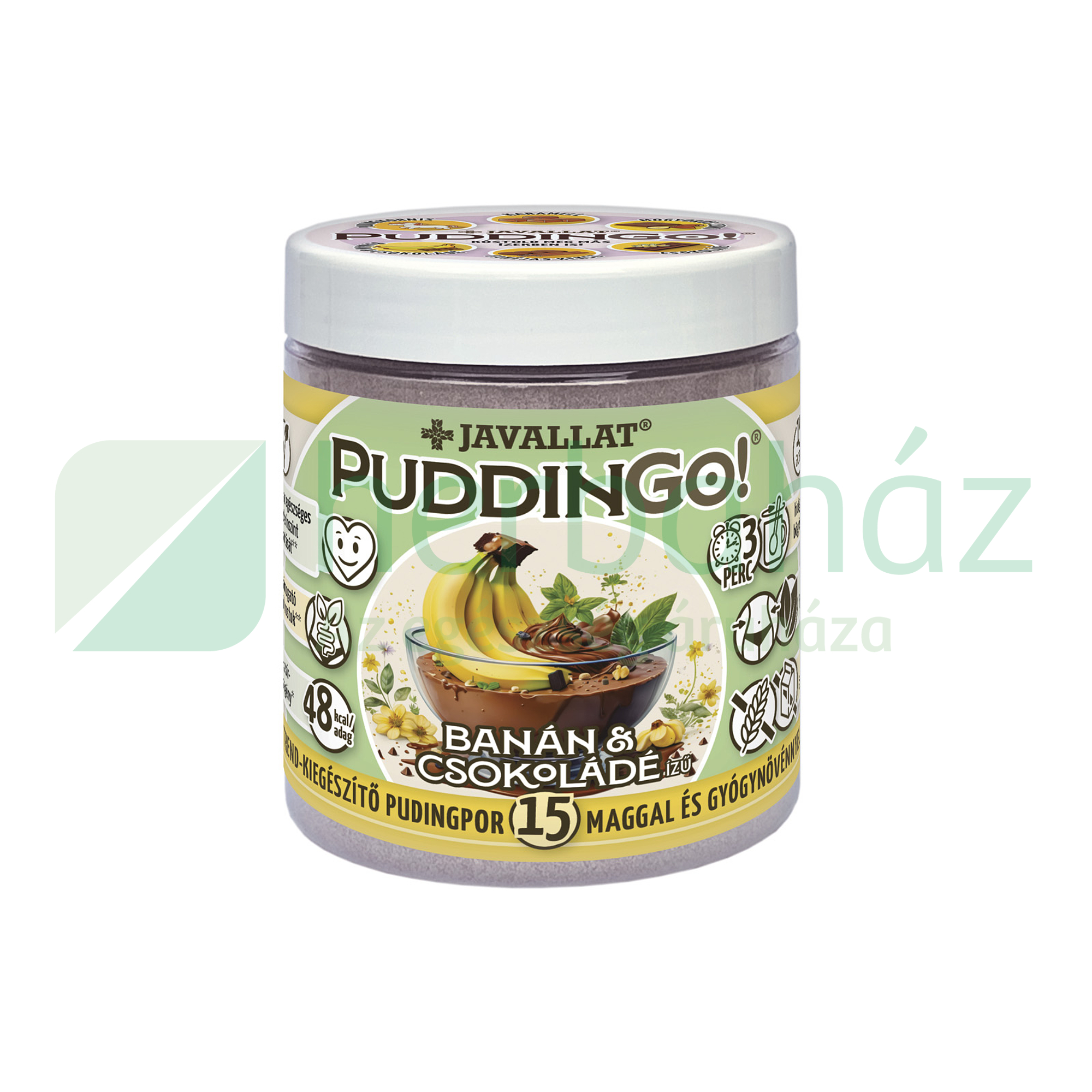JAVALLAT PUDDINGO! BANÁN ÉS CSOKOLÁDÉ ÍZŰ ÉTREND-KIEGÉSZÍTŐ PUDINGPOR 360G