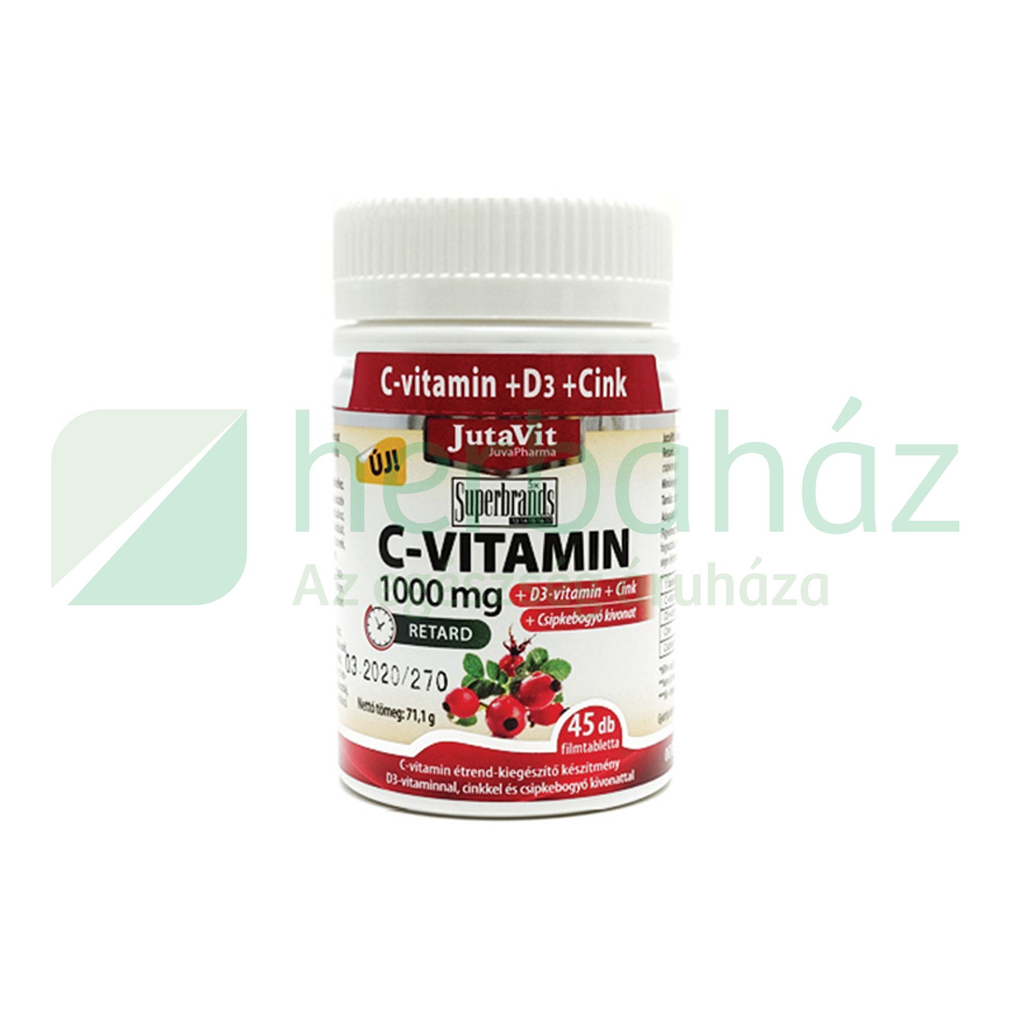 JUTAVIT C-VITAMIN 1000MG TABLETTA + D3 CSIPKEBOGYÓVAL 45DB