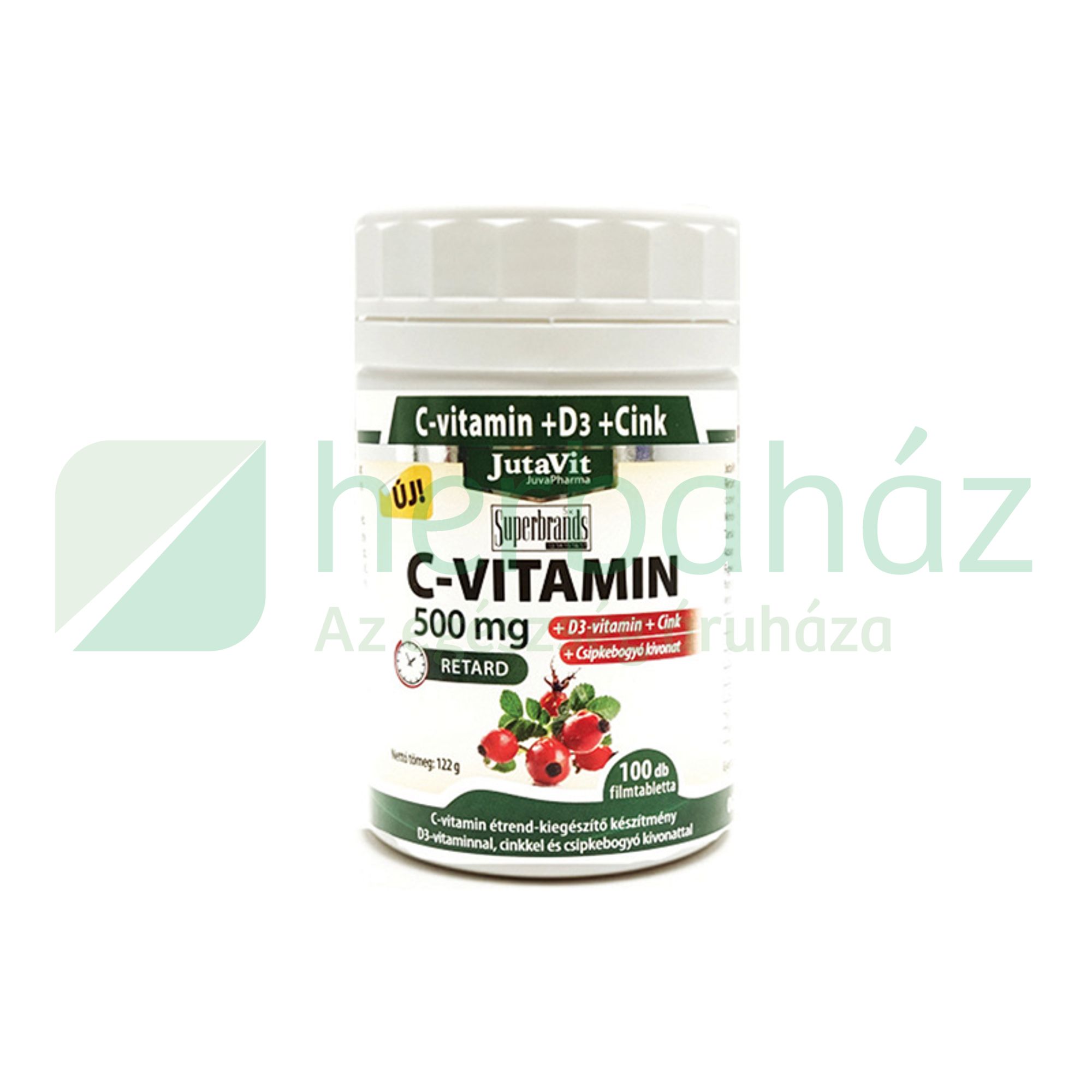 JUTAVIT C-VITAMIN 500MG TABLETTA + D3 CSIPKEBOGYÓVAL 100DB