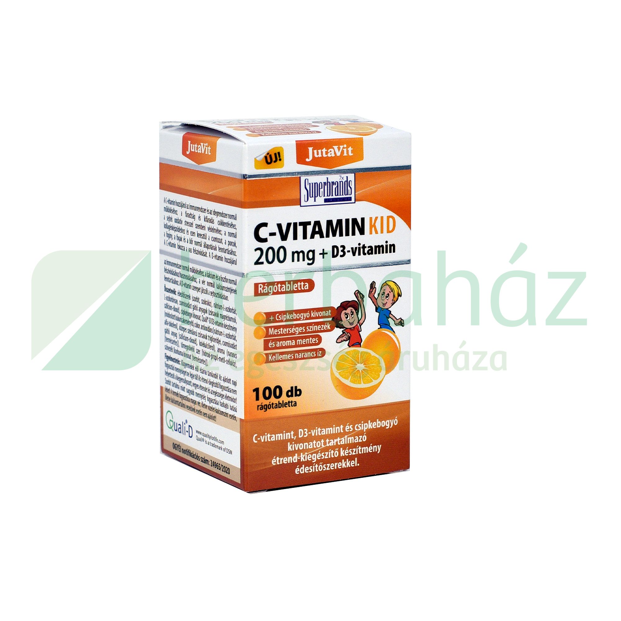 JUTAVIT C-VITAMIN KID 200MG+D3-VITAMIN 100DB