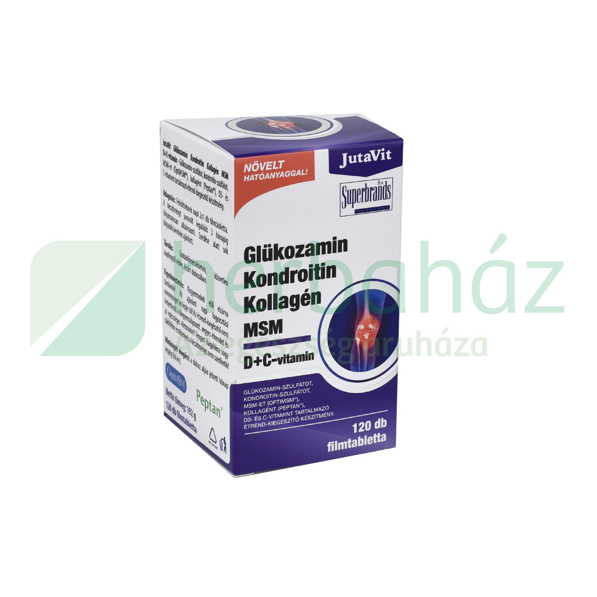 JUTAVIT GLÜKOZAMIN+KONDROITIN+KOLLAGÉN +MSM ÉS D+C-VITAMIN 120DB