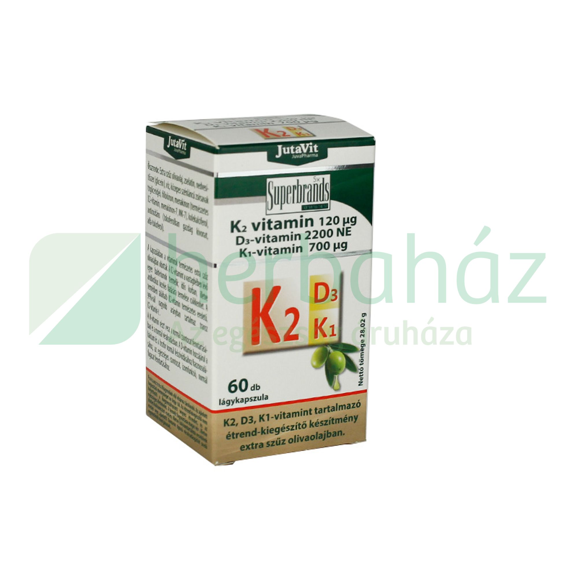 JUTAVIT K2-VITAMIN 120 D3-VITAMIN 2200NE K1-VITAMIN 700 60DB