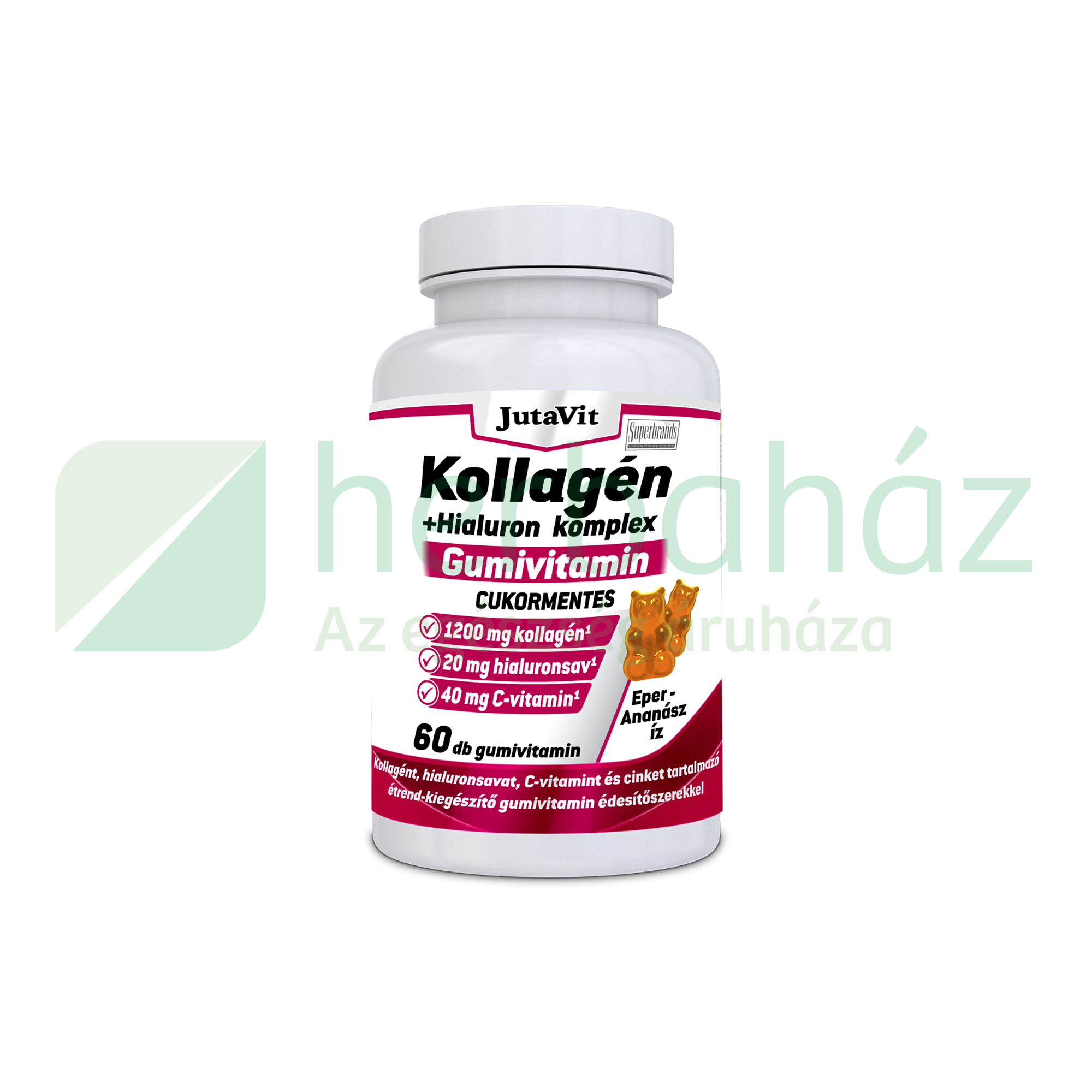 JUTAVIT KOLLAGÉN+HIALURON KOMPLEX GUMIVITAMIN CUKORMENTES 60DB