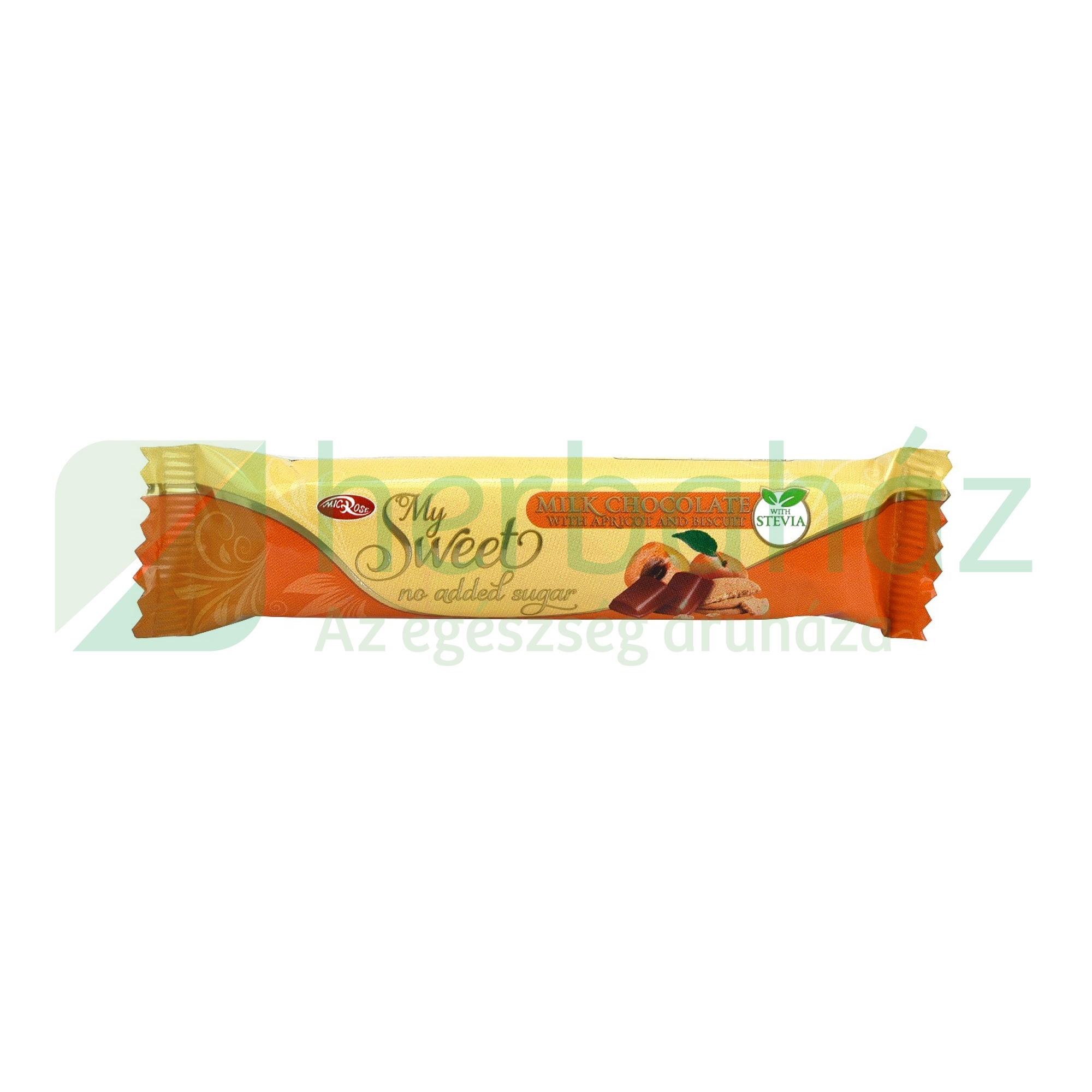 GLUTÉNMENTES MY SWEET TEJCSOKOLÁDÉ SÁRGABARACK ÉS KEKSZDARABKÁKKAL HOZZÁADOTT CUKOR NÉLKÜL 26G