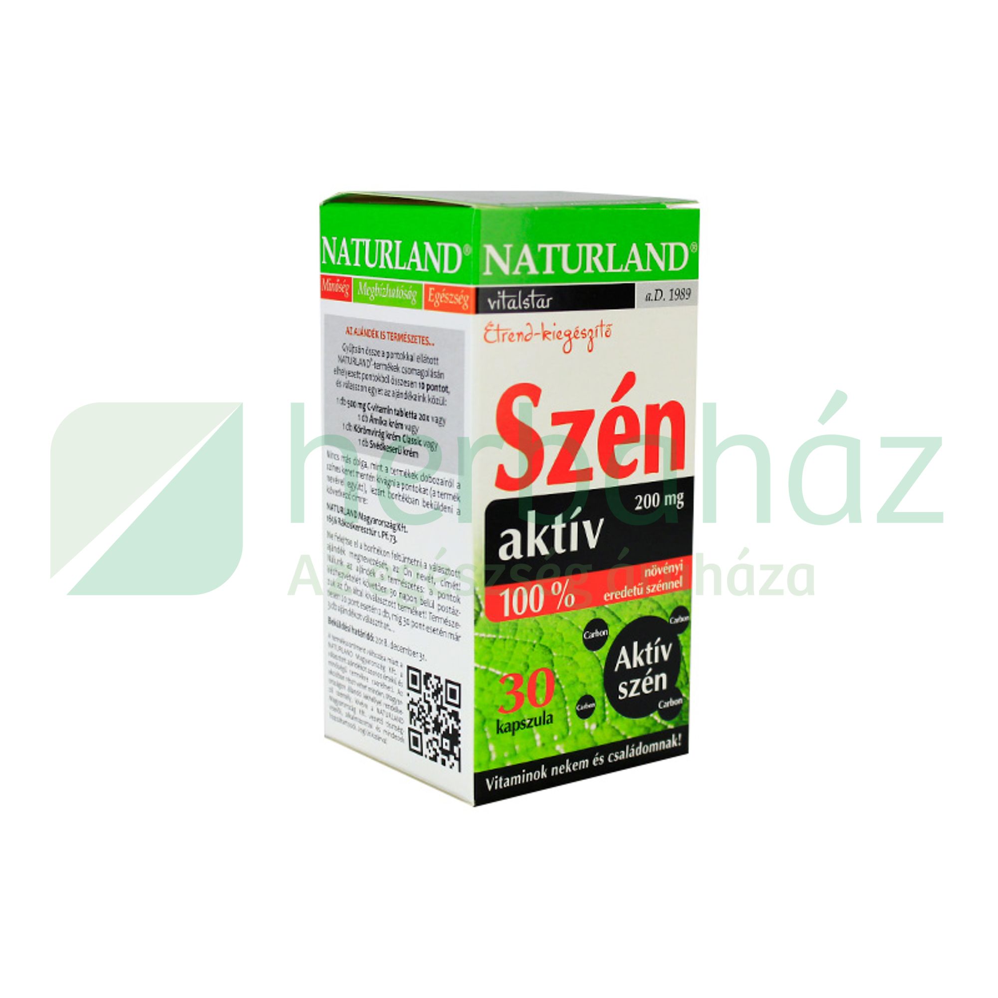 NATURLAND AKTÍV SZÉN KAPSZULA 200MG 30DB