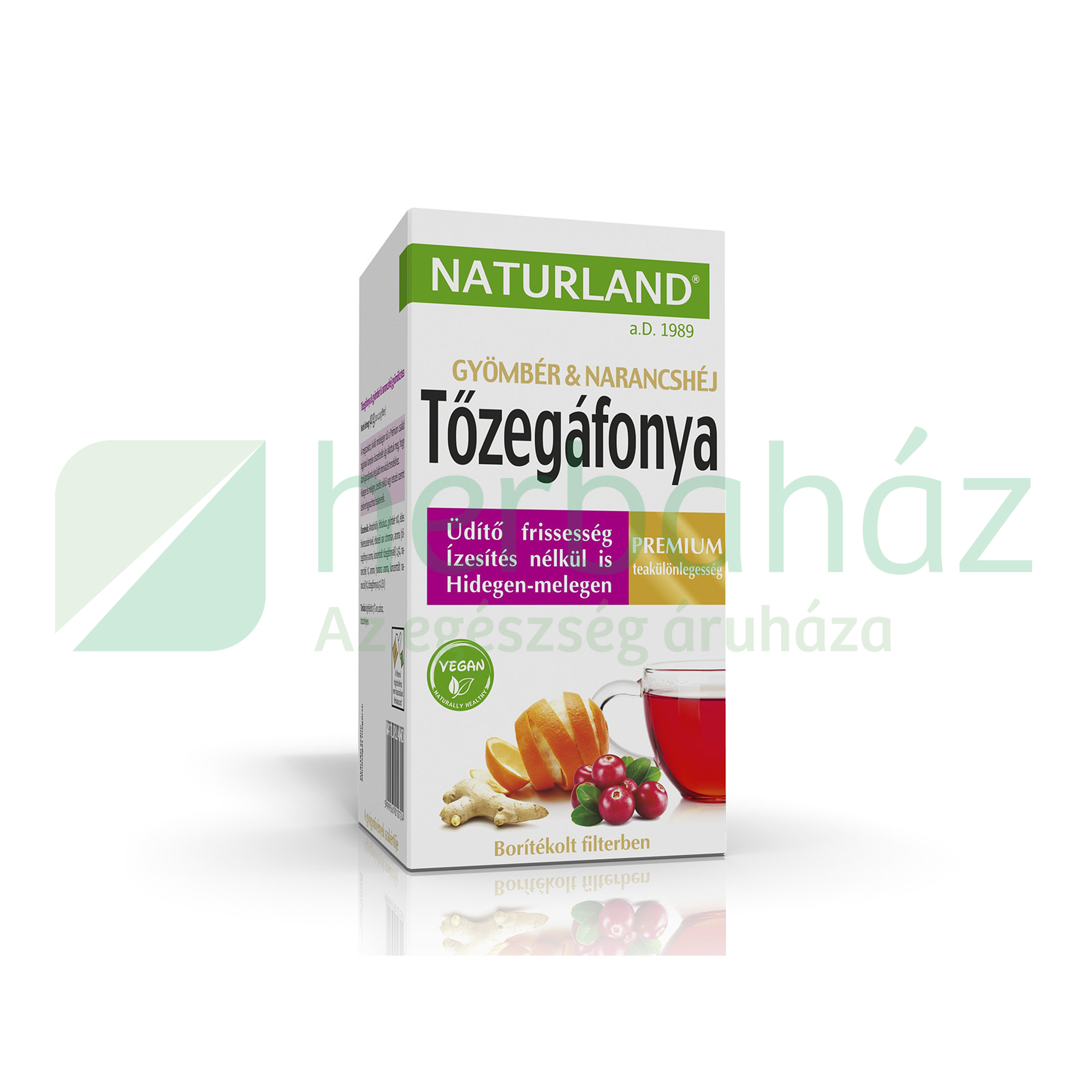 NATURLAND TŐZEGÁFONYA GYÖMBÉR-NARANCSHÉJ GYÜMÖLCSÖS ÍZÉLMÉNY TEA 20DB