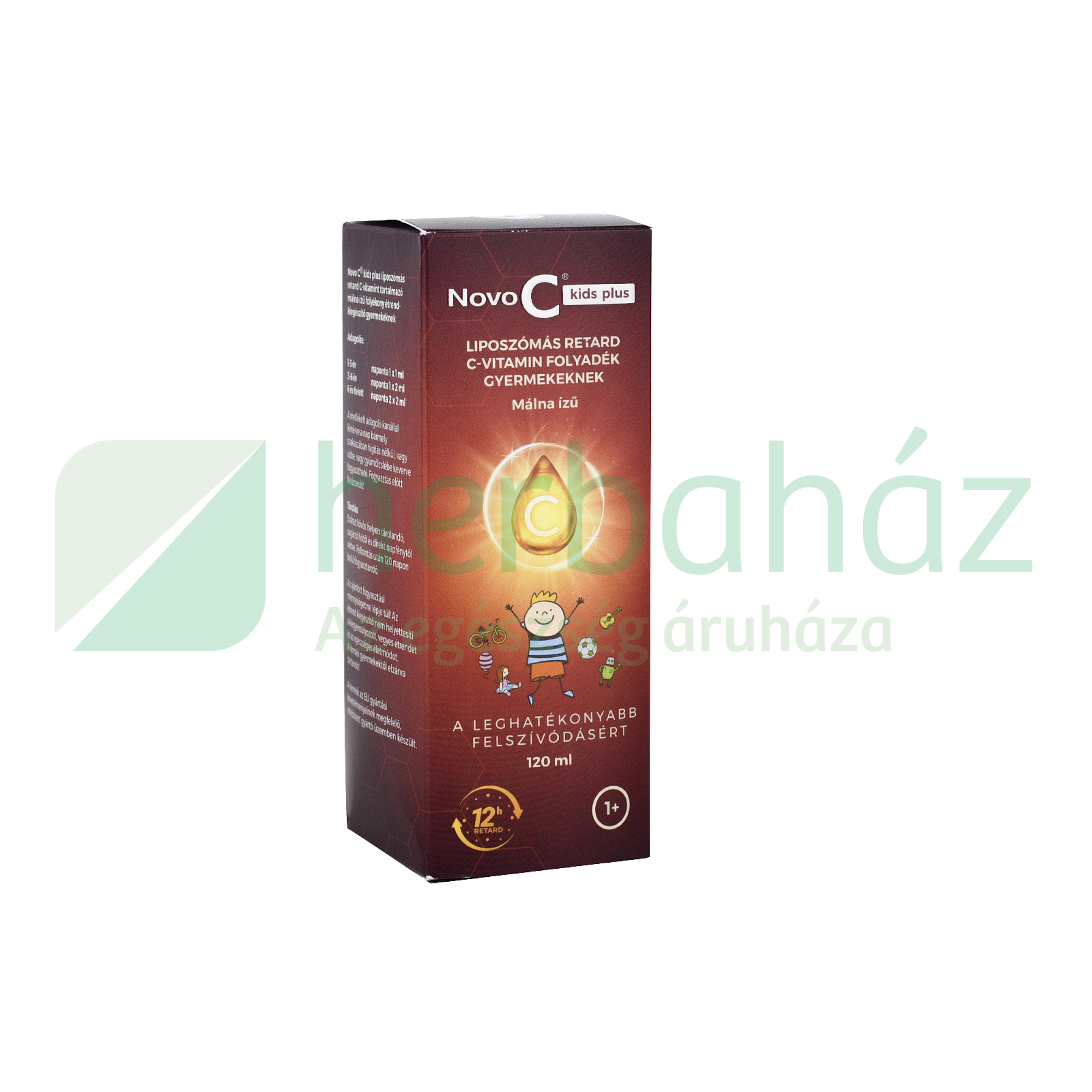 NOVO C KIDS LIPOSZÓMÁS C-VITAMINT TARTALMAZÓ MÁLNA ÍZŰ FOLYÉKONY ÉTREND-KIEGÉSZÍTŐ 120ML