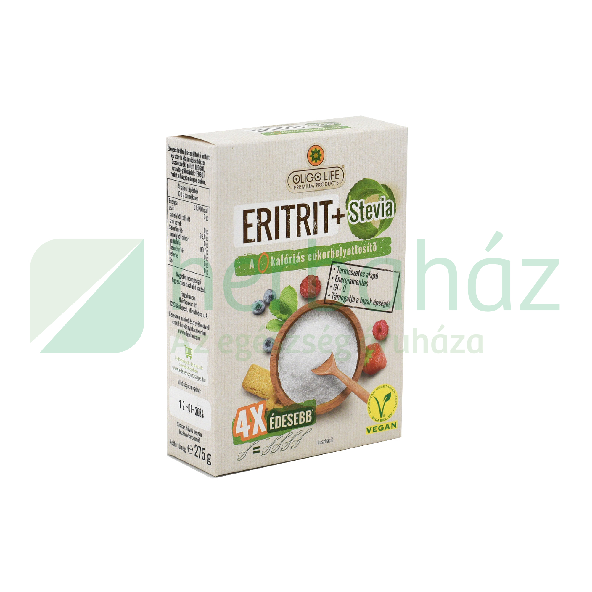 NYÍRFACUKOR OLIGO LIFE ERITRIT+STEVIA 4XÉDESEBB 275G