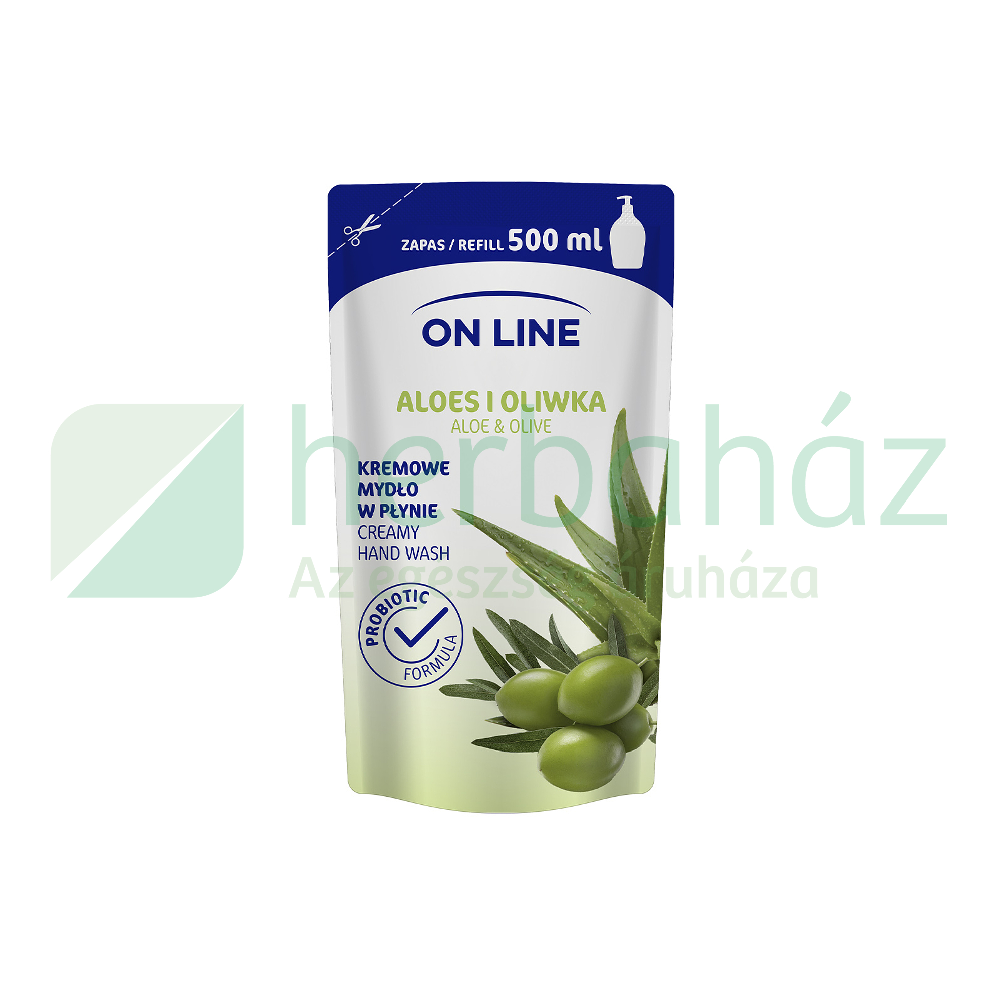 ON LINE FOLYÉKONY KRÉMSZAPPAN UTÁNTÖLTŐ ALOE & OLÍVA 500ML