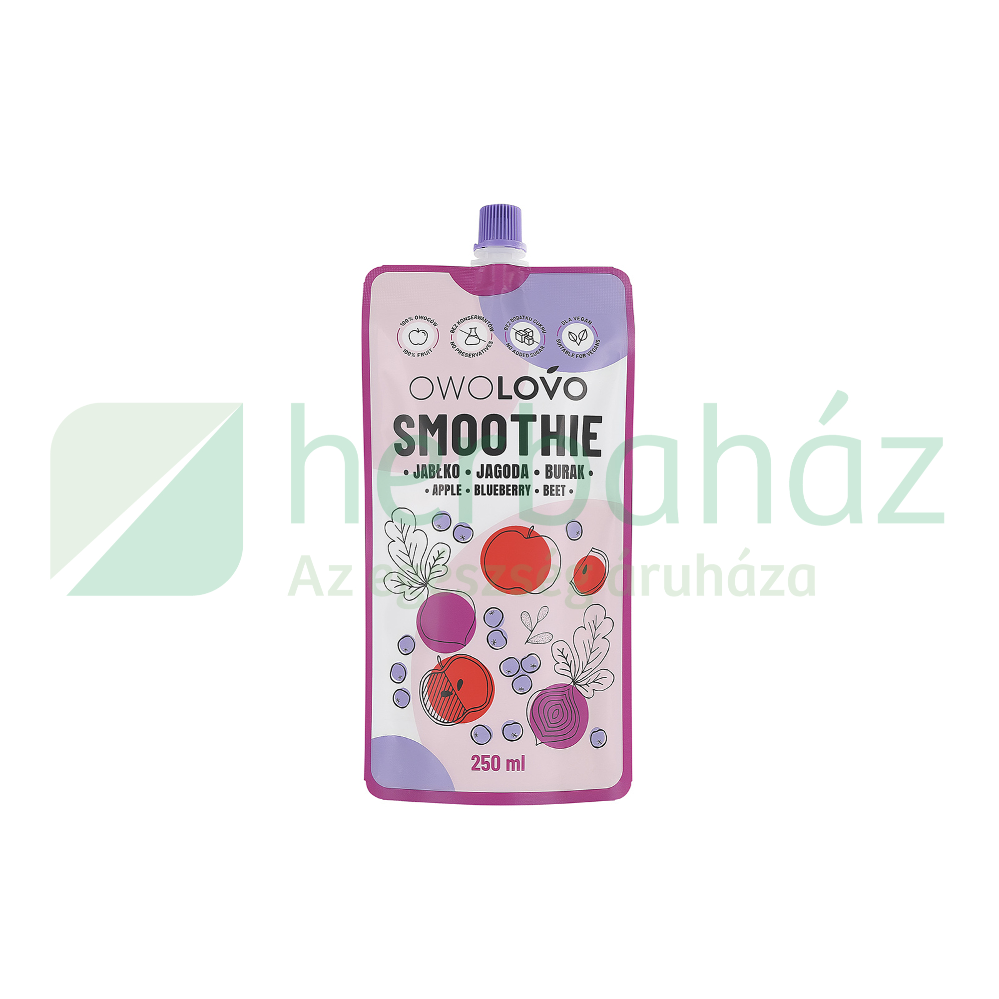 OWOLOVO SMOOTHIE ALMA-KÉK ÁFONYA-CÉKLA 250ML