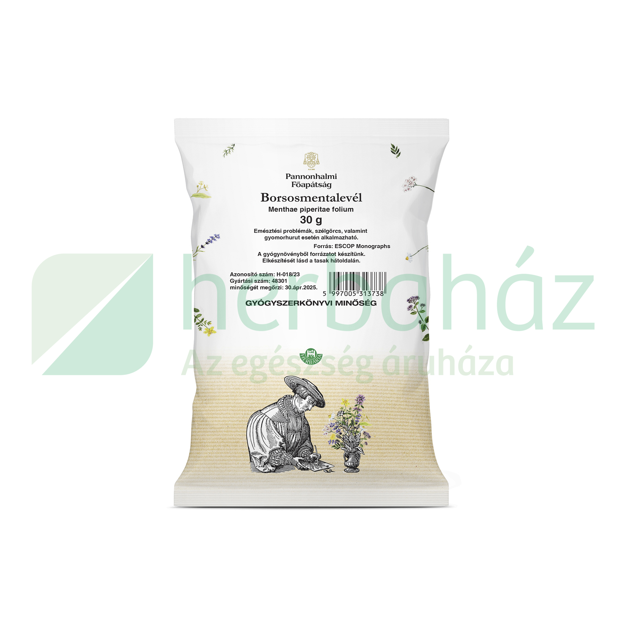 PANNONHALMI GYÓGYNÖVÉNY TEA BORSOSMENTALEVÉL 30G
