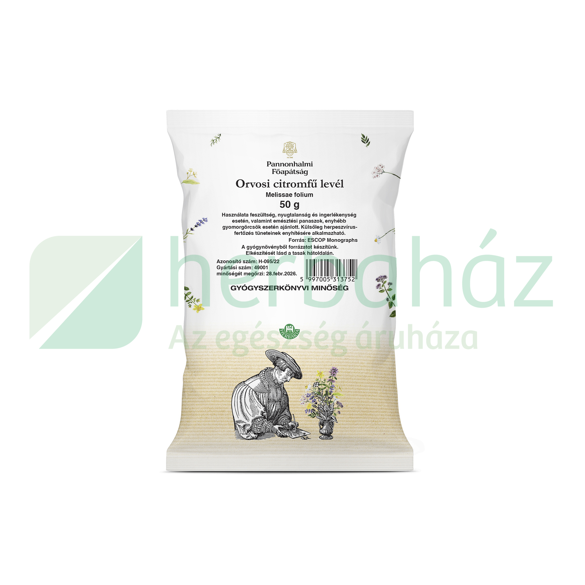 PANNONHALMI GYÓGYNÖVÉNY TEA ORVOSI CITROMFŰ LEVÉL 50G