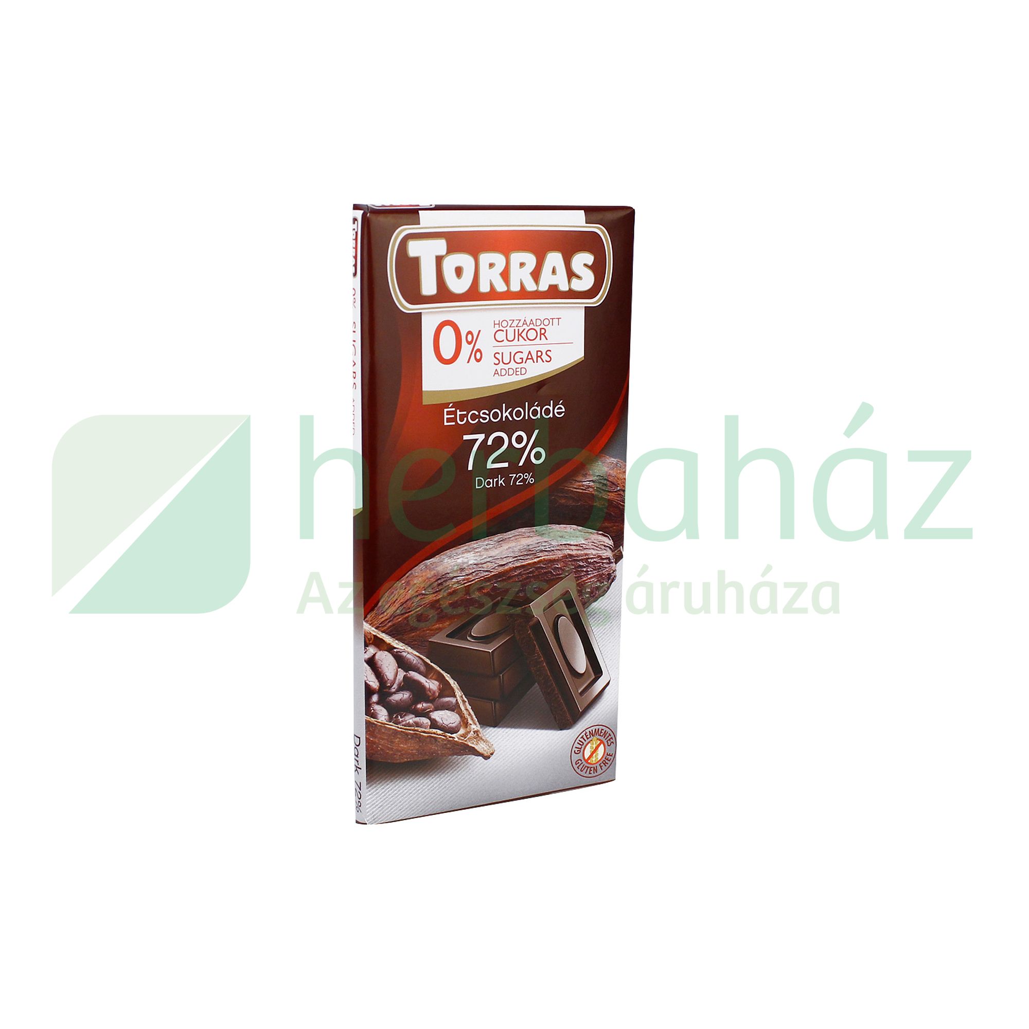 TORRAS HOZZÁADOTT CUKOR NÉLKÜL ÉTCSOKOLÁDÉ 72% 75G