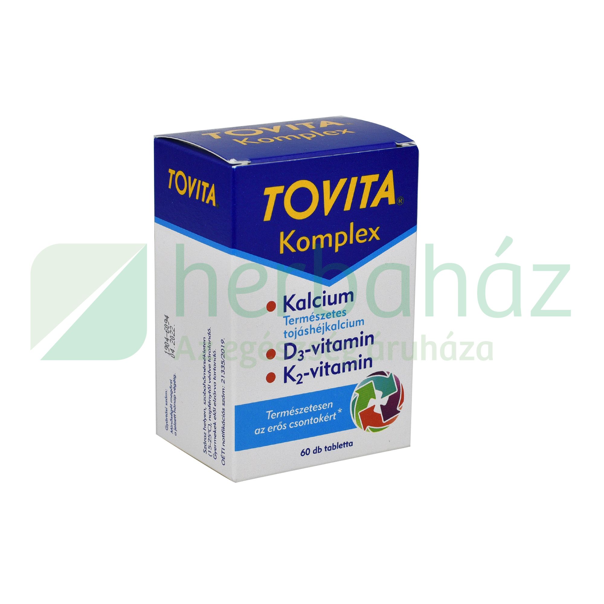 TOVITA KOMPLEX TOJÁSHÉJKALCIUMOT D3-VITAMINT ÉS K2-VITAMINT TARTALMAZÓ ÉTREND-KIEGÉSZÍTŐ 60DB