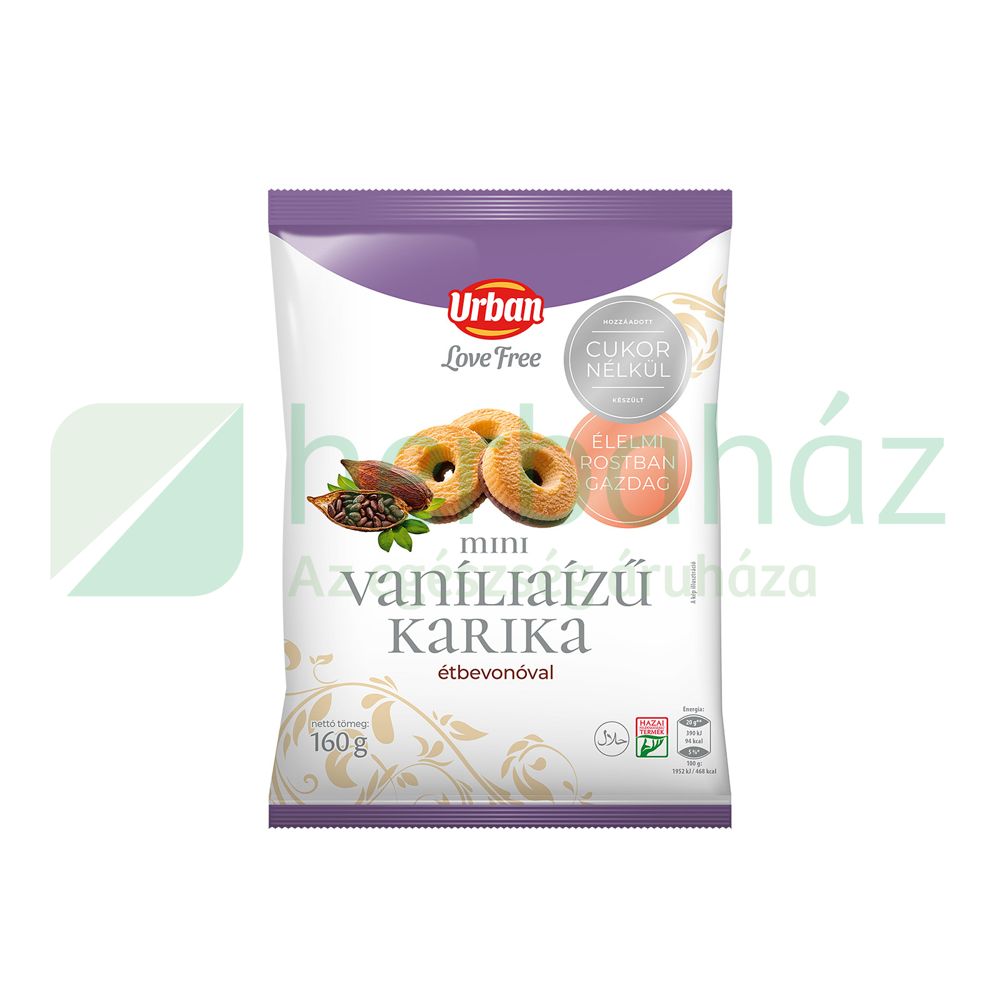 URBAN LOVE FREE MINI VANÍLIAÍZŰ KARIKA HOZZÁADOTT CUKOR NÉLKÜL 160G