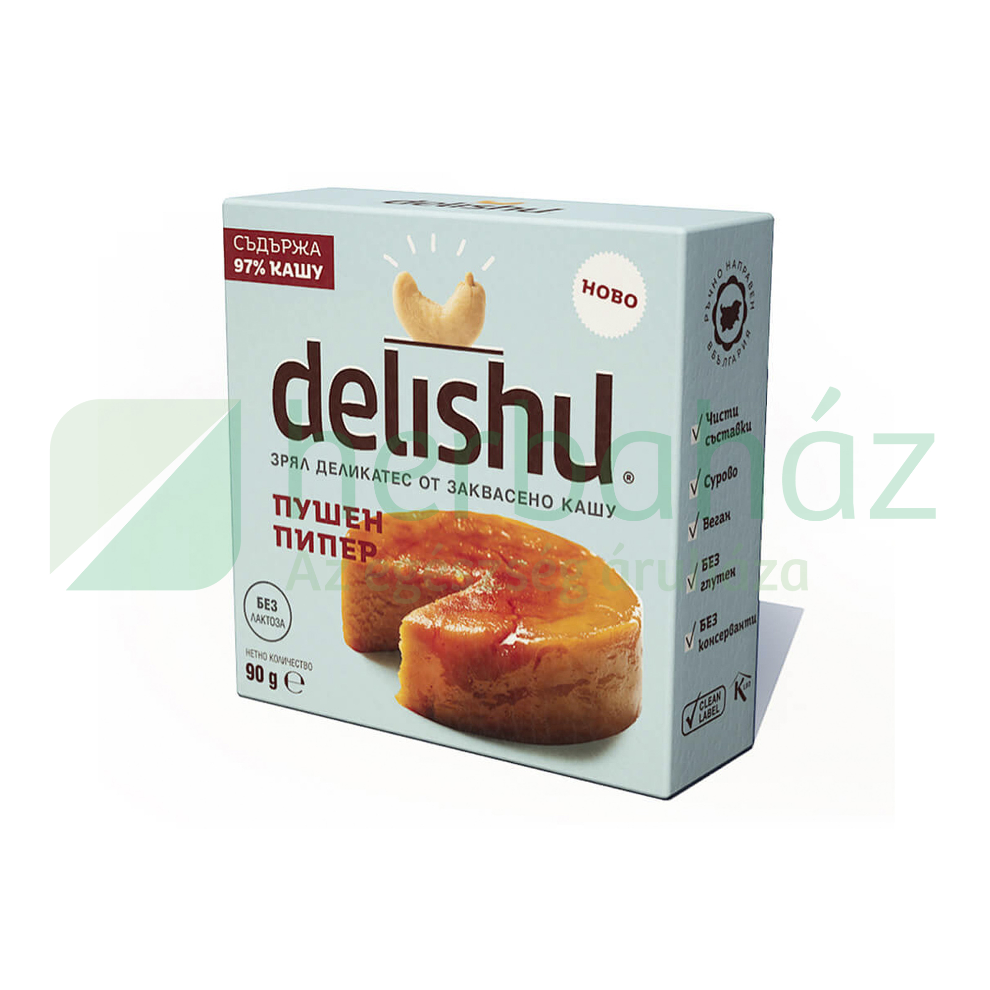 VEGÁN DELISHU KESUDIÓBÓL KÉSZÜLT ÉRLELT SAJT JELLEGŰ KÉSZÍTMÉNY FÜSTÖLT PAPRIKÁS 90G[H]