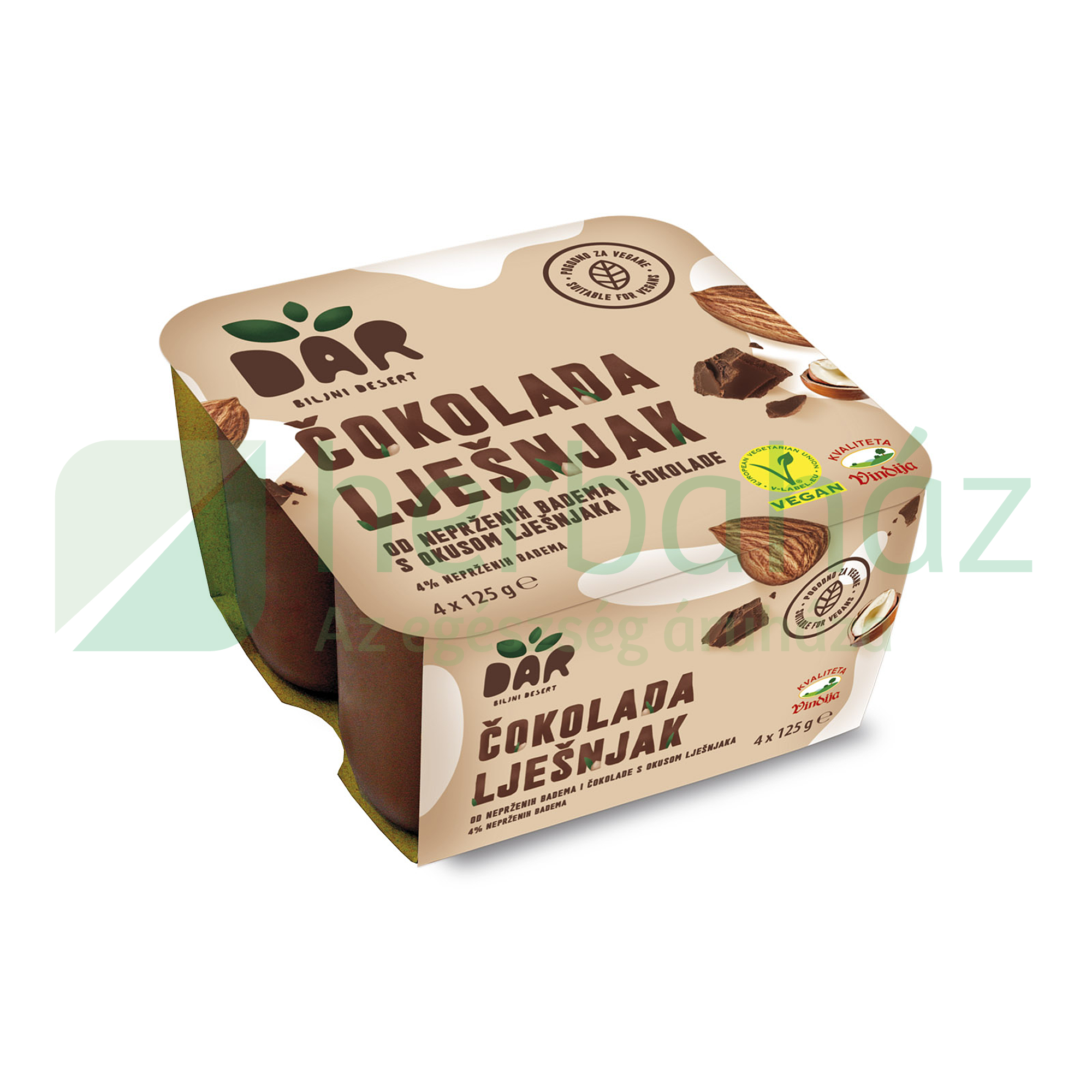 VEGAN VINDIJA DAR NÖVÉNYI ALAPÚ DESSZERT MANDULÁS, CSOKOLÁDÉS, MOGYORÓS ÍZŰ 4X125G[H]