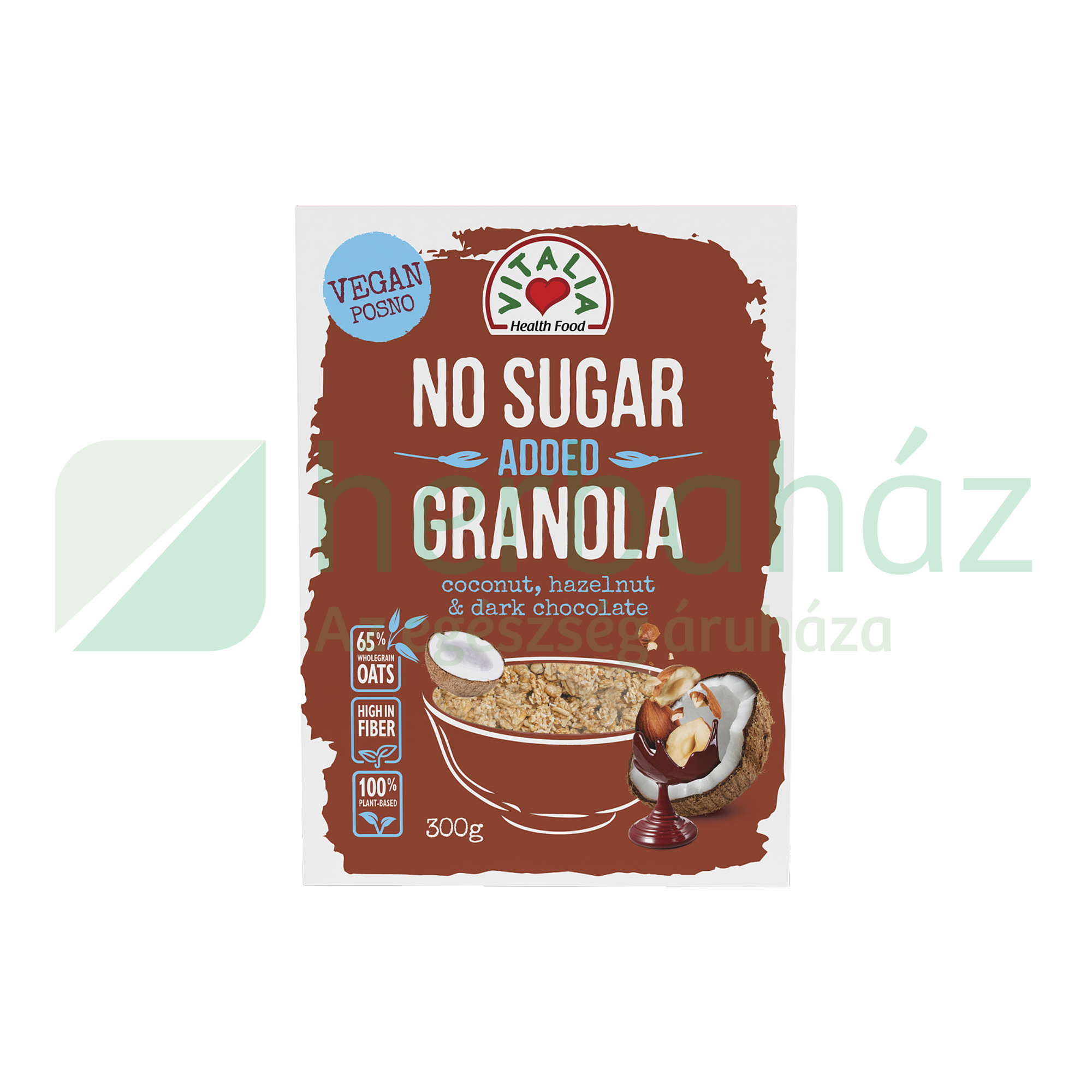 VEGAN VITALIA GRANOLA ÉTCSOKOKOLÁDÉS, KÓKUSZOS, MOGYORÓS HCN 300G