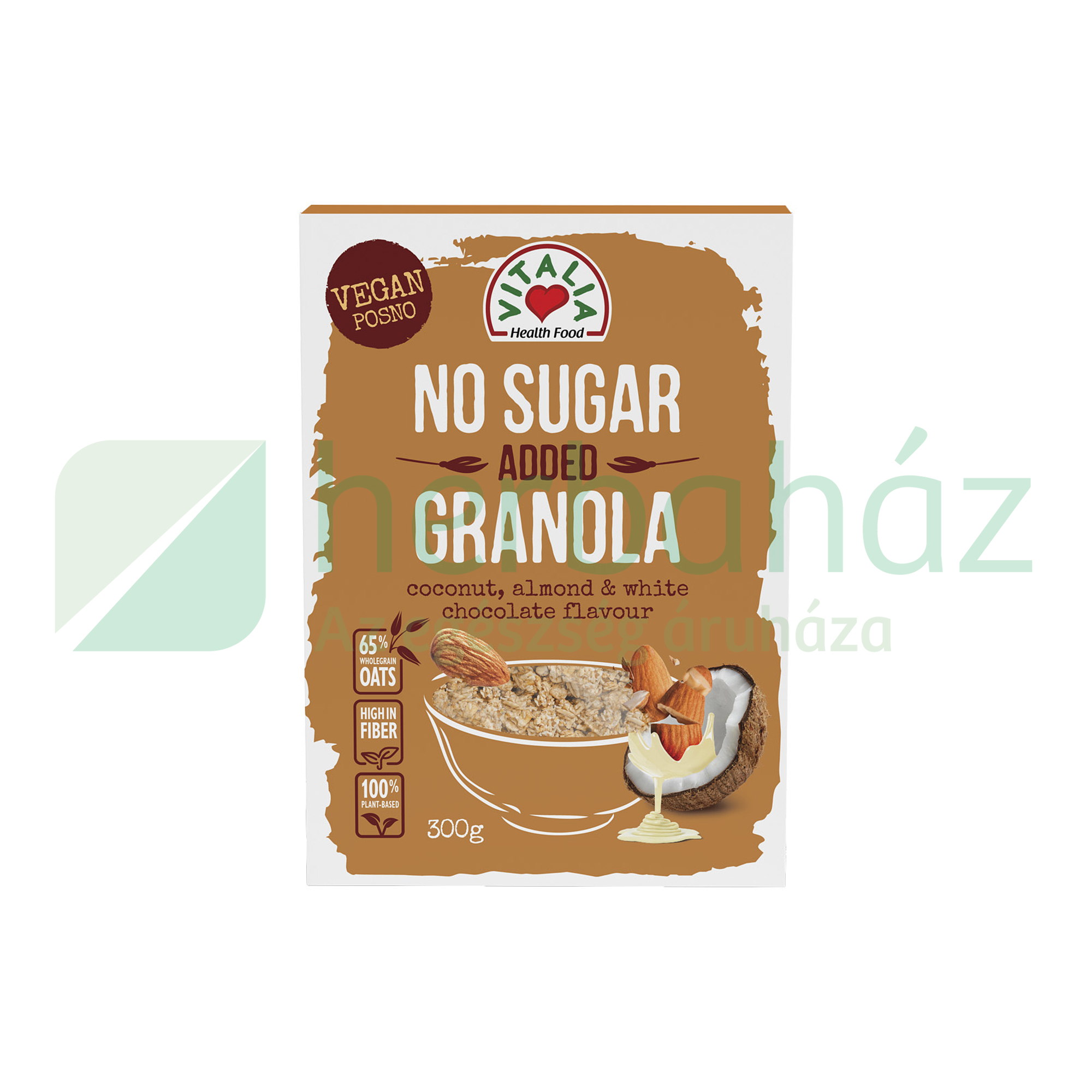 VEGAN VITALIA GRANOLA FEHÉR CSOKOKOLÉDÁS, KÓKUSZOS, MANDULÁS HCN 300G