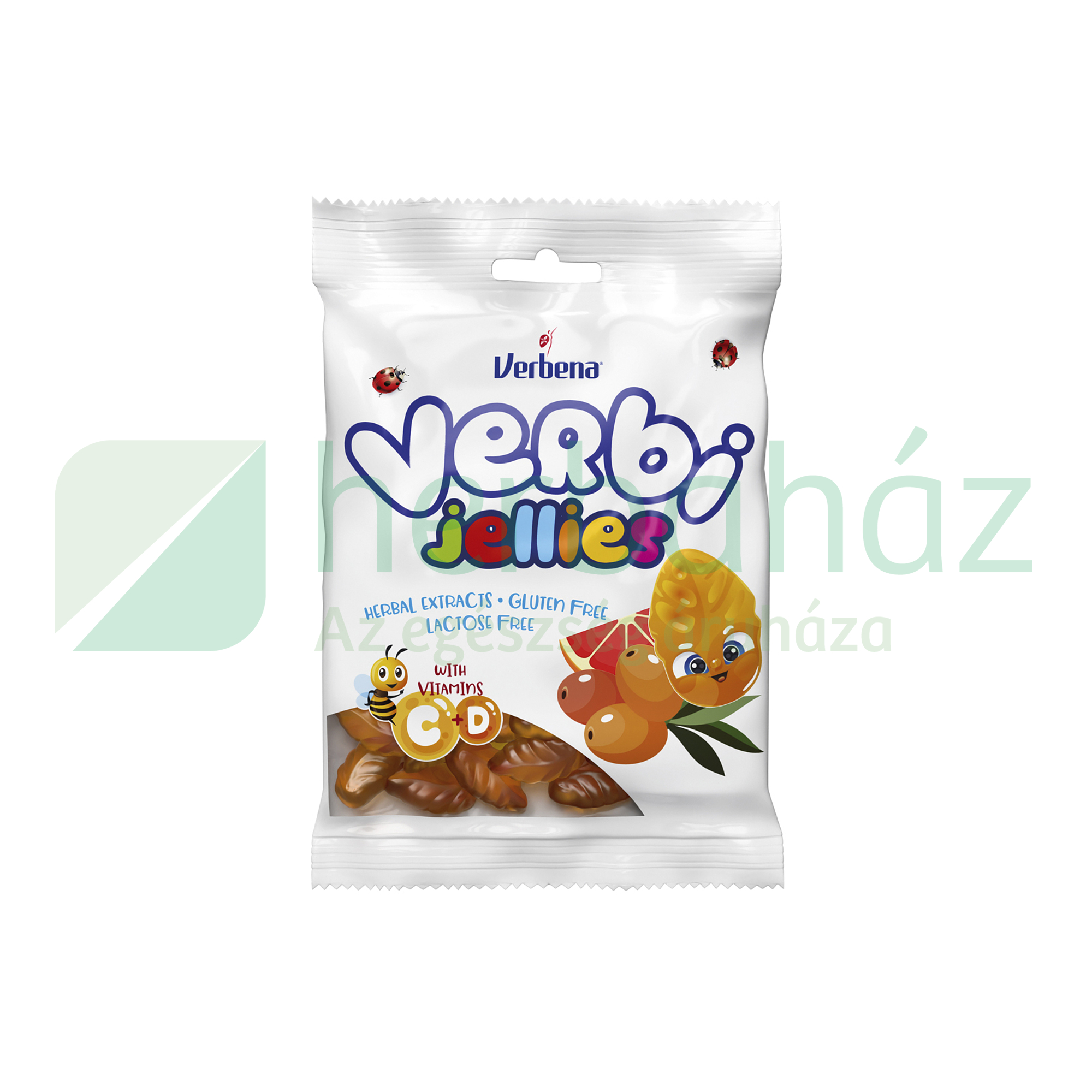 VERBENA GUMICUKOR VERBI JELLIES HOMOKTÖVIS-VÉRNARANCS, C+D VITAMIN 90G