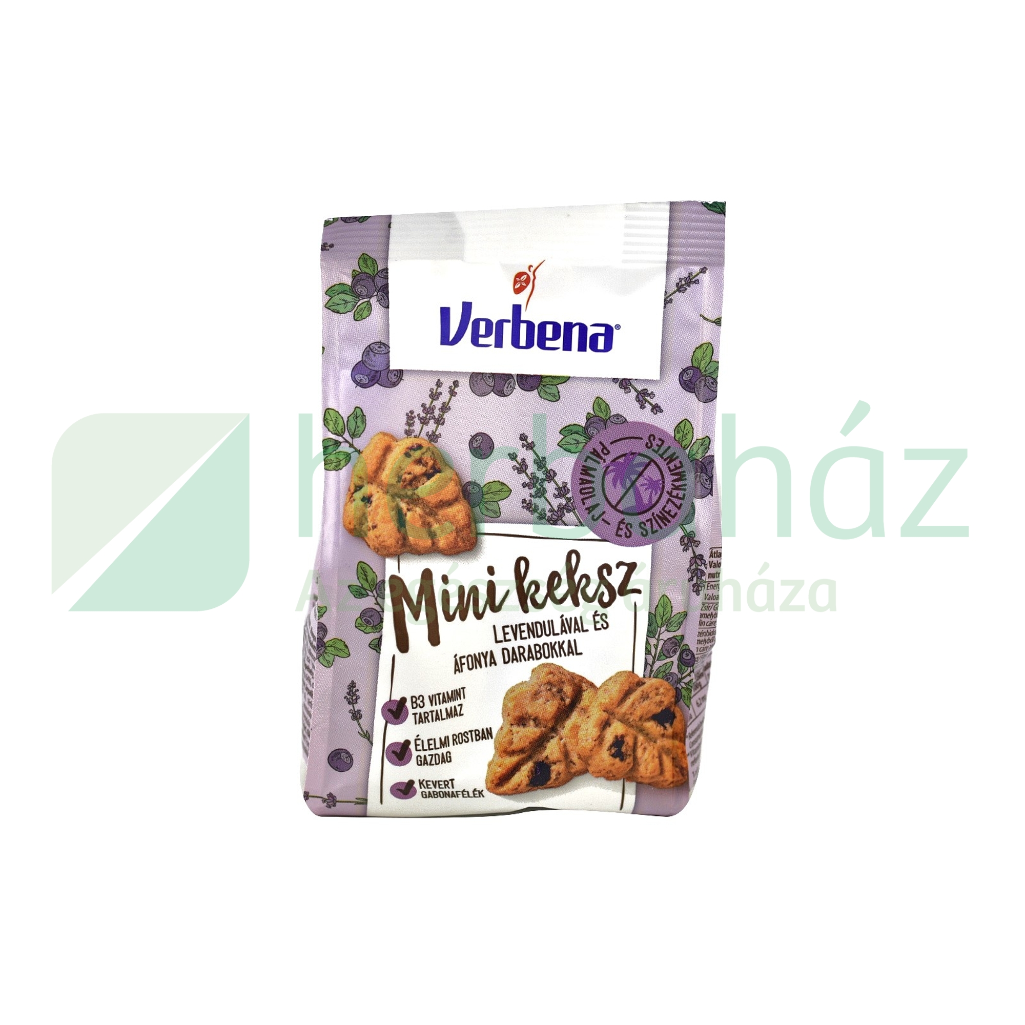 VERBENA MINI KEKSZ LEVENDULÁVAL ÉS ÁFONYA DARABOKKAL 90G