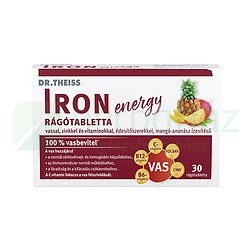 DR. THEISS IRON ENERGY RÁGÓTABLETTA ÉDESÍTŐSZEREKKEL MANGÓ-ANANÁSZ ÍZESÍTÉSŰ 30DB